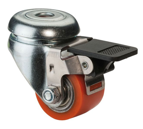 Rodillo compacto BS rollers con freno, ancho de rueda 25 mm, Ø de rueda 35 mm, 100 kg, banda de rodadura de poliuretano, rodamiento de bolas, paquete de 2 unidades, A621.C10.035