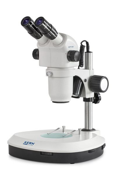 Microscopio con zoom estéreo KERN Optics 3W LED, Greenough 0,6 x - 5,5 x, binocular, ocular HSWF 10 x / Ø 23 mm con antifúngico, punto de vista alto, OZP 556