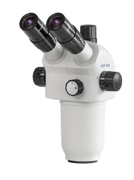 Cabezal de microscopio con zoom estéreo KERN Optics, Greenough 0,6 x - 5,5 x, trinocular, ocular HSWF 10 x / Ø 23 mm con antifúngico, punto de vista alto, OZP 552
