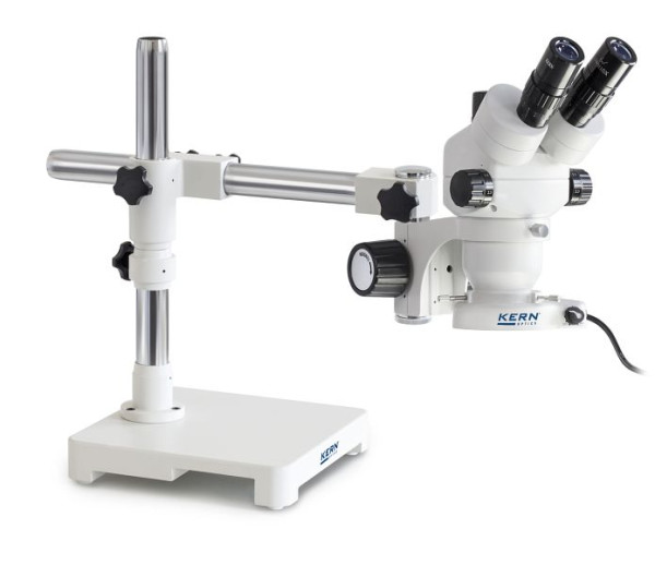 Juego de microscopio estereoscópico KERN Optics, pequeño, soporte de brazo telescópico (placa), Greenough 0,7 x - 4,5 x, trinocular, OZM 903
