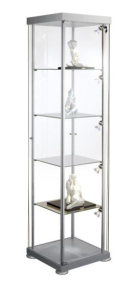 Kerkmann vitrina cuadrada expoline, A 425 x P 425 x Al 1800 mm, transparente/aluminio plateado, 40376082