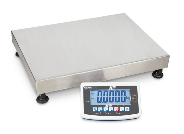 Escala de plataforma industrial Kern, rango de pesaje de 150 kg; 300 kg, legibilidad 50 g; 100 g, linealidad ± 0,05 kg; 0,1 kg, área de pesaje 650 × 500 mm, IFB 300K50DM