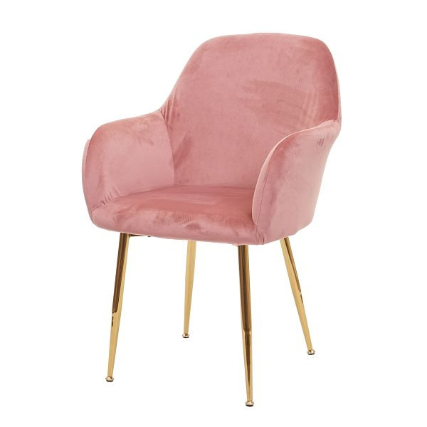 Silla de comedor Mendler HWC-F18, silla silla de cocina, diseño retro, terciopelo rosa oscuro, patas doradas, 75735