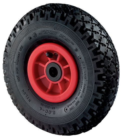 Ruedas BS rueda neumática, ancho de rueda 50 mm, Ø de rueda 200 mm, capacidad de carga 75 kg, superficie de rodadura de goma negra, cuerpo de rueda de plástico, rodamiento de rodillos, 2 unidades, D15.201