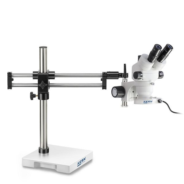 Juego de microscopio estereoscópico KERN Optics, Reino Unido, soporte de doble brazo (placa), Greenough 0,7 x - 4,5 x, trinocular, OZM 933UK