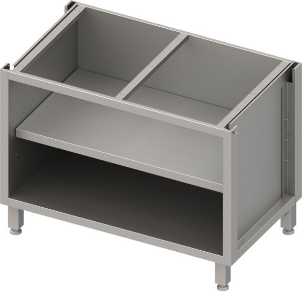 Caja de armario bajo de acero inoxidable Stalgast versión 2.0, para patas/estructura de zócalo, abierta, con estante intermedio 1400x640x660 mm, BX14650
