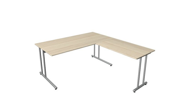 Puesto de trabajo angular Kerkmann, compuesto por escritorio L 1600 x P 800 x H 750 mm y mesa extensible 1000 x 600 x 750 mm, arce, 11436550