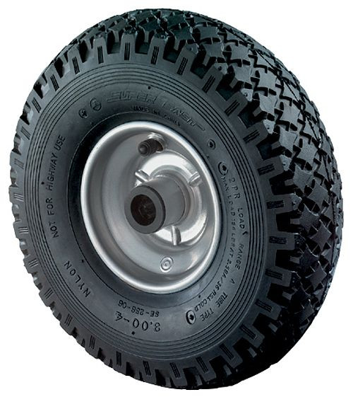 Rueda neumática BS Wheels, ancho 85 mm, Ø260 mm, hasta 130 kg, banda de rodadura de goma negra, cuerpo de la rueda, llanta de acero galvanizada/lacada, rodamiento de rodillos, paquete de 2, C90.263