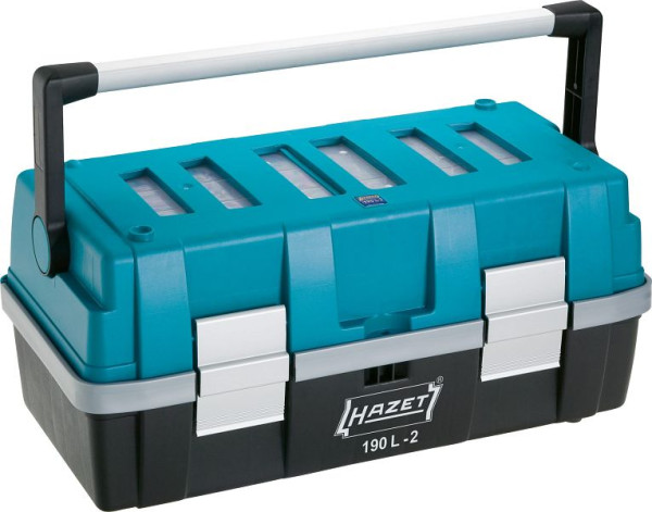 Caja de herramientas de plástico Hazet, dos cajas extraíbles para piezas pequeñas dentro de la tapa, 190L-2