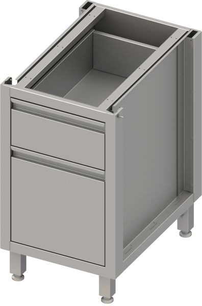 Caja de armario bajo de acero inoxidable Stalgast versión 2.0, para patas/marcos de zócalo, con dos cajones diferentes 450x540x660 mm, BX45553
