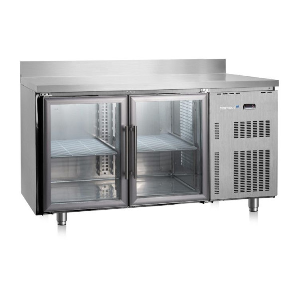 Marecos Softline mesa refrigerada de acero inoxidable de 600 mm de profundidad con 2 puertas de vidrio y respaldo, 222.008